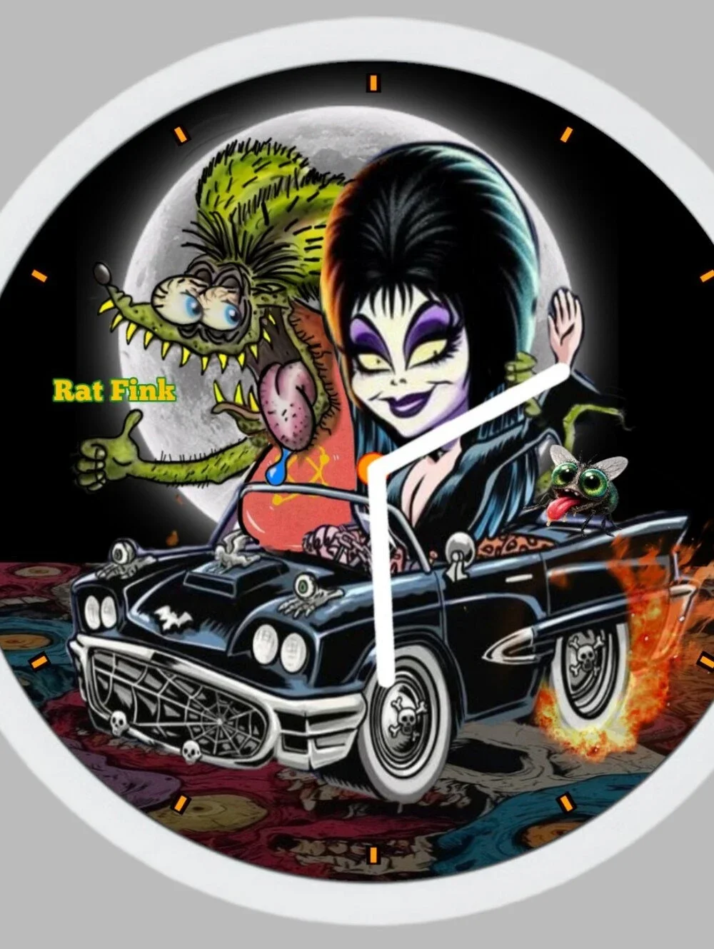 Rat Fink Elvira Retro Monster Car Clock Face - Black & Purple